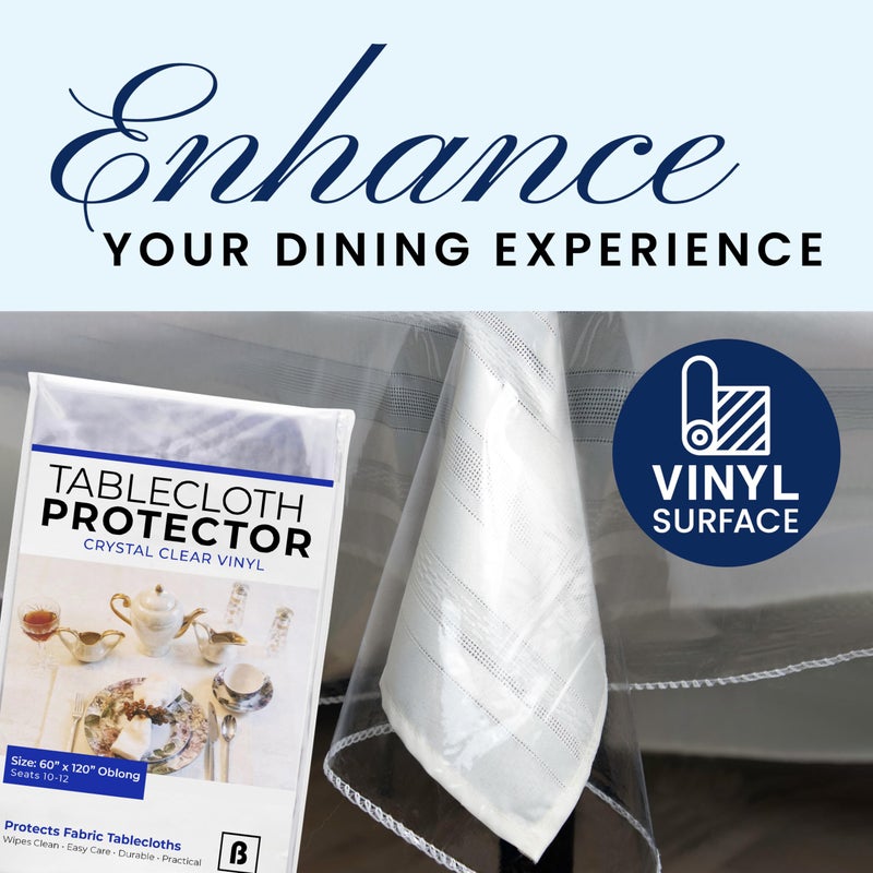 BRODER MFG. INC. Tablecloth Protector Crystal Clear Vinyl (60"x120" Oblong) | Thick, Durable Clear Table/Tablecloth Protector | Perfect for Parties, Special Occasions, Gatherings, and Everyday Use - Image 2